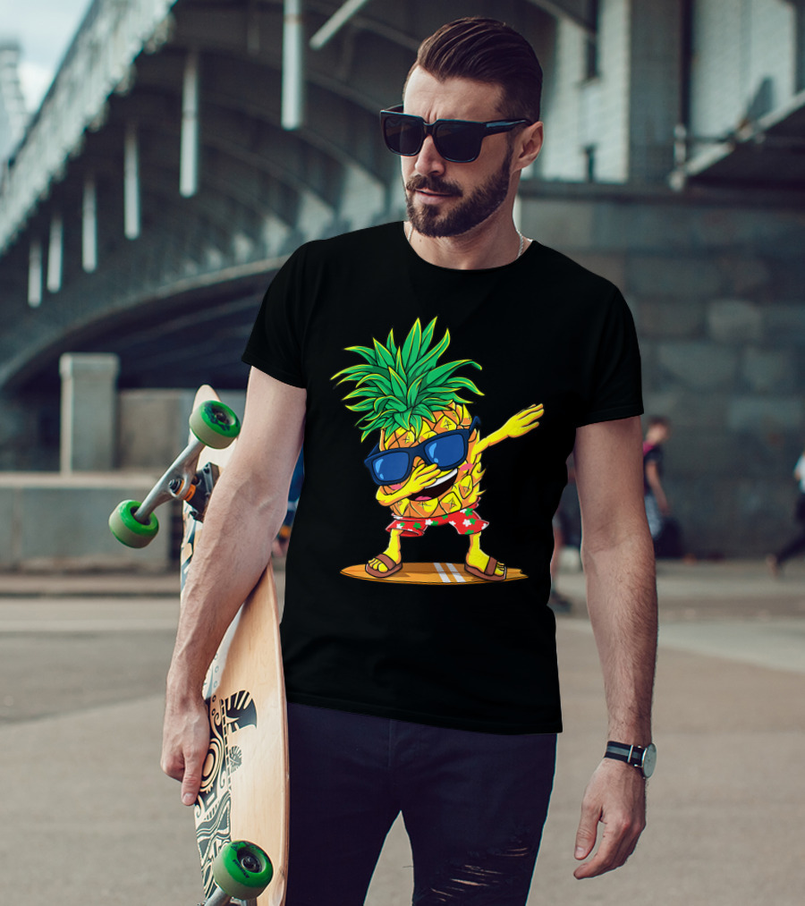 Dabbing Pineapple Sunglasses Aloha Beaches Hawaiian Hawaii Surfboard T-Shirt