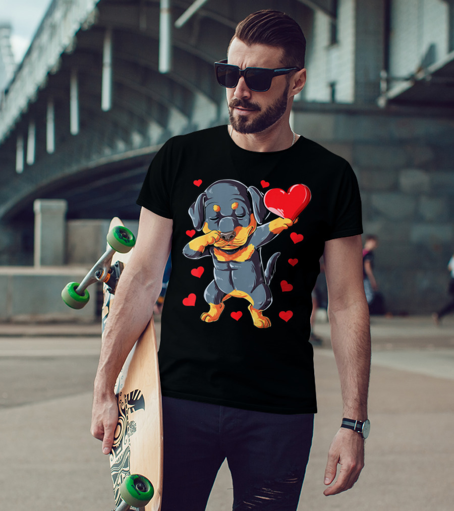 Dabbing Rottweiler Valentines Day Dog Lover Heart Dance With Love T-Shirt