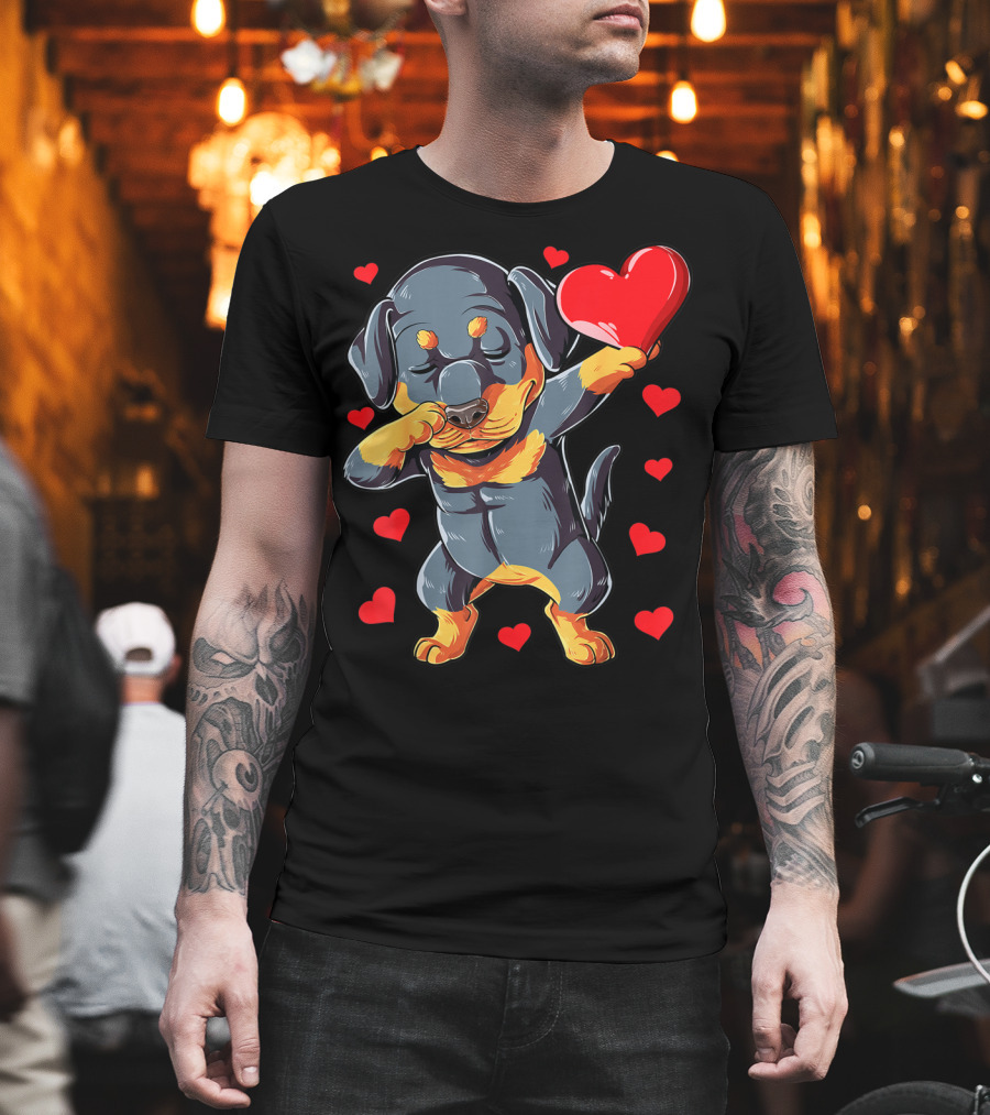 Dabbing Rottweiler Valentines Day Dog Lover Heart Dance with Love T-Shirt