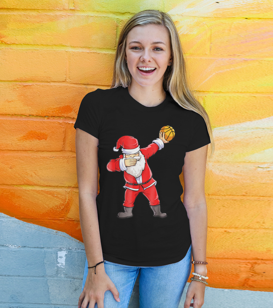 Dabbing Santa Basketball Christmas Boys Men Ball T-Shirt