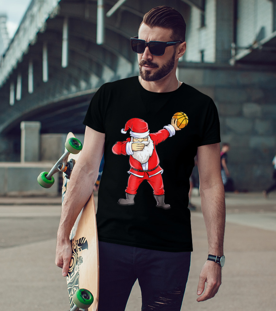 Dabbing Santa Basketball Christmas Boys Men Ball T-Shirt