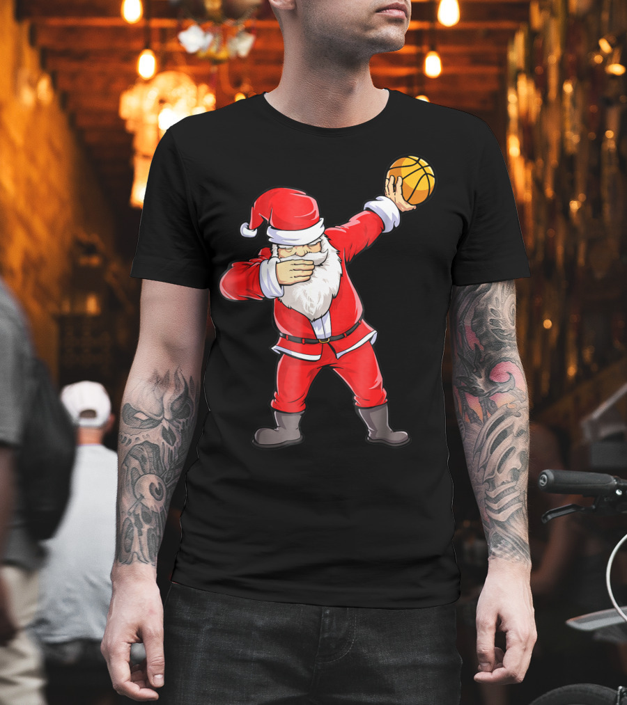Dabbing Santa Basketball Christmas Boys Men Ball T-Shirt