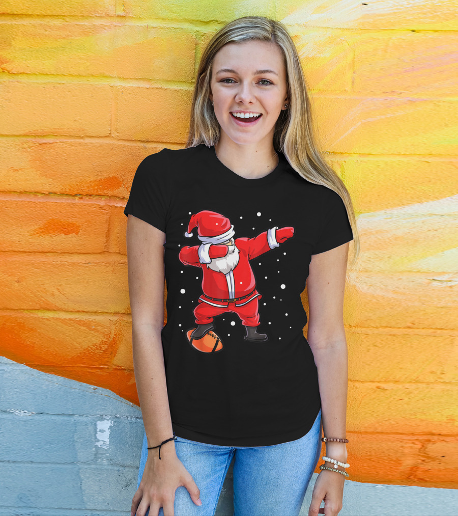 Dabbing Santa Football Christmas Snowflakes T-Shirt