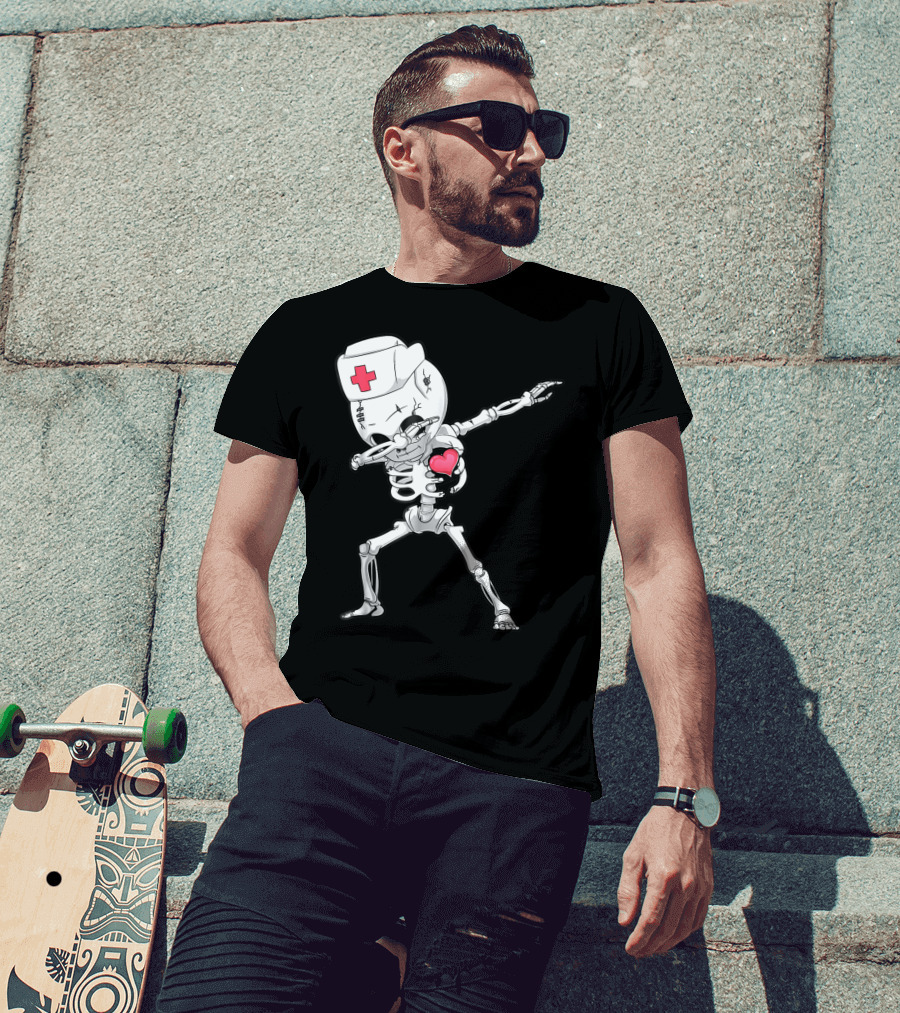 Dabbing Skeleton Nurse Xray Heart Halloween Dab T-Shirt