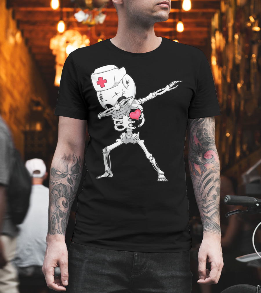 Dabbing Skeleton Nurse Xray Heart Halloween Dab T-Shirt
