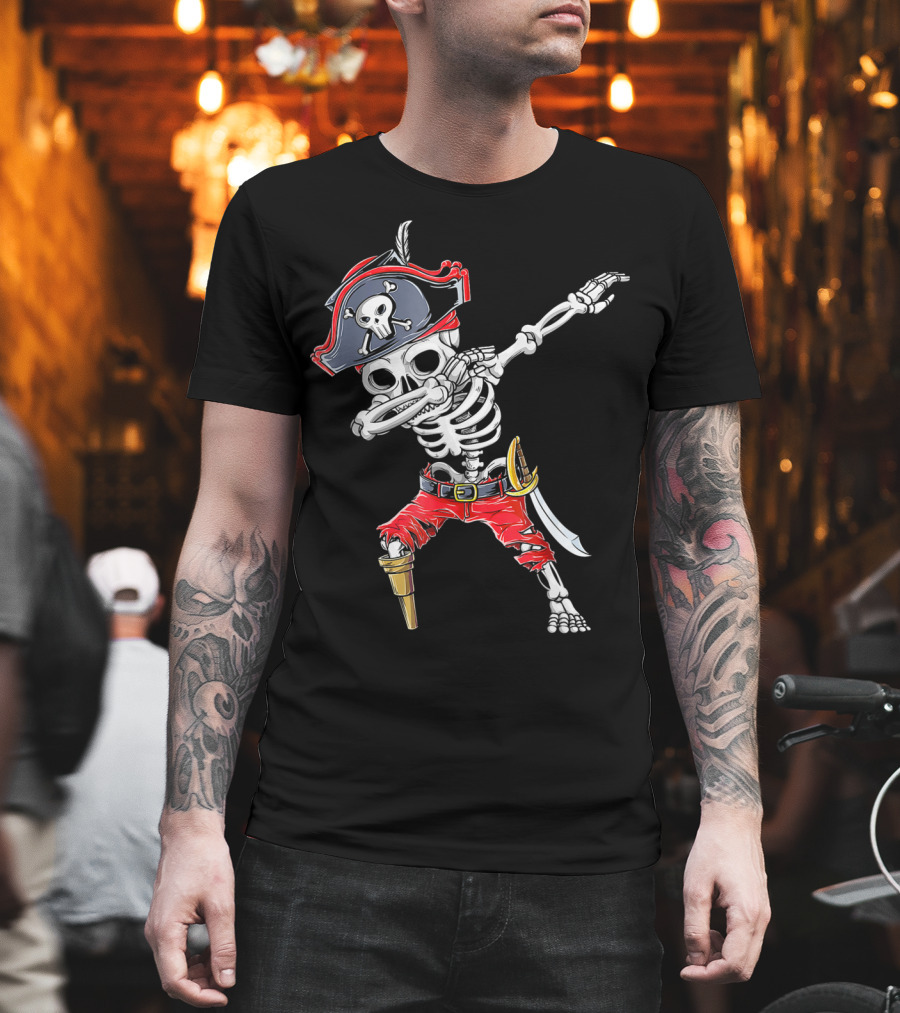 Dabbing Skeleton Pirate Kids Halloween Jolly Roger T-Shirt