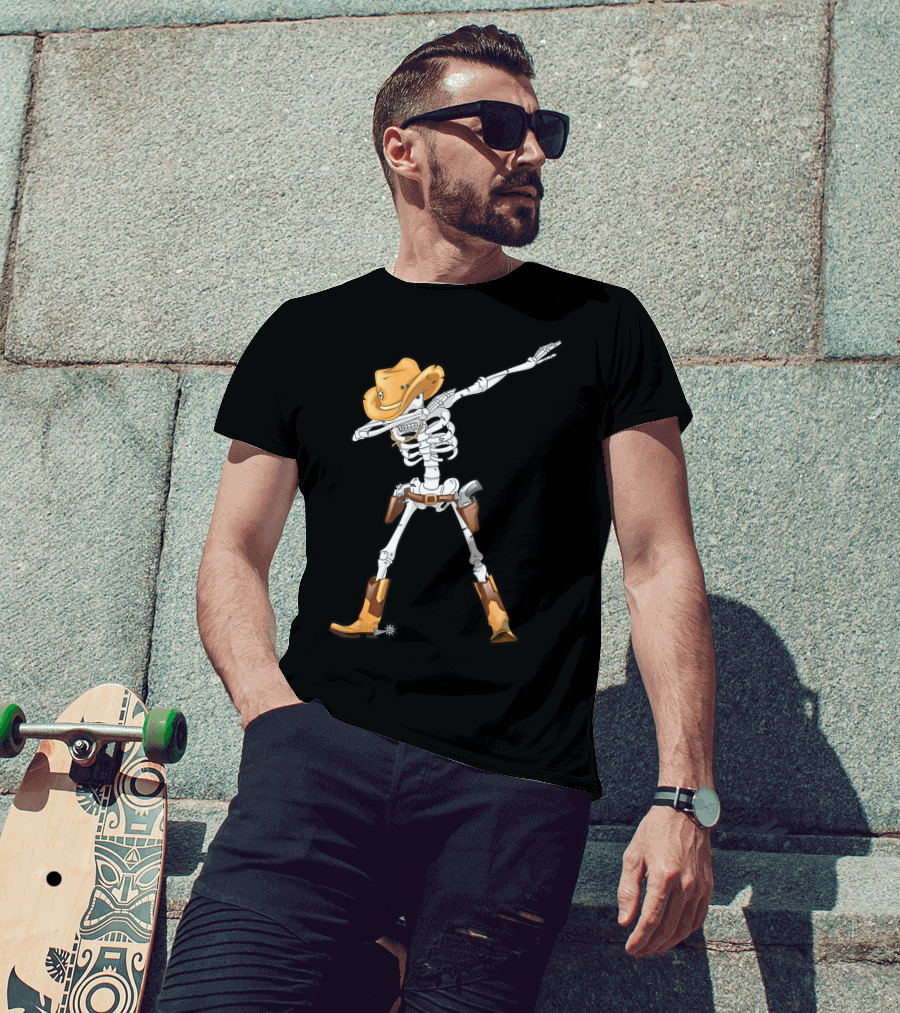 Dabbing Skeleton Cowboy Halloween Kids Boys Dab T-Shirt