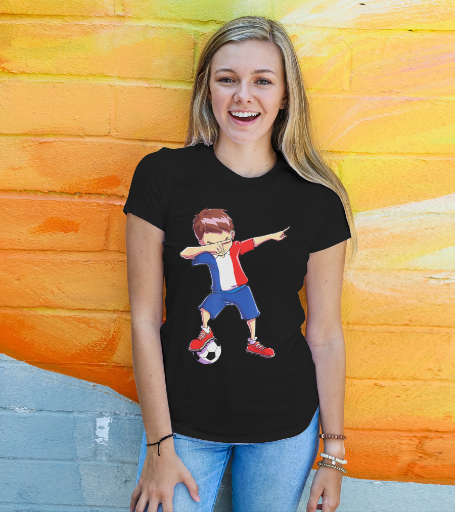 France Dabbing Soccer Player Boys Men French Football T-Shirt