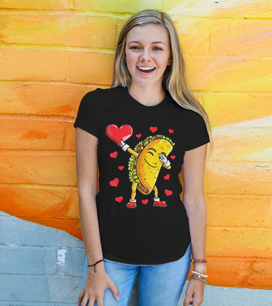 Dabbing Taco Heart Valentines Day Food Lovers Boys T-Shirt