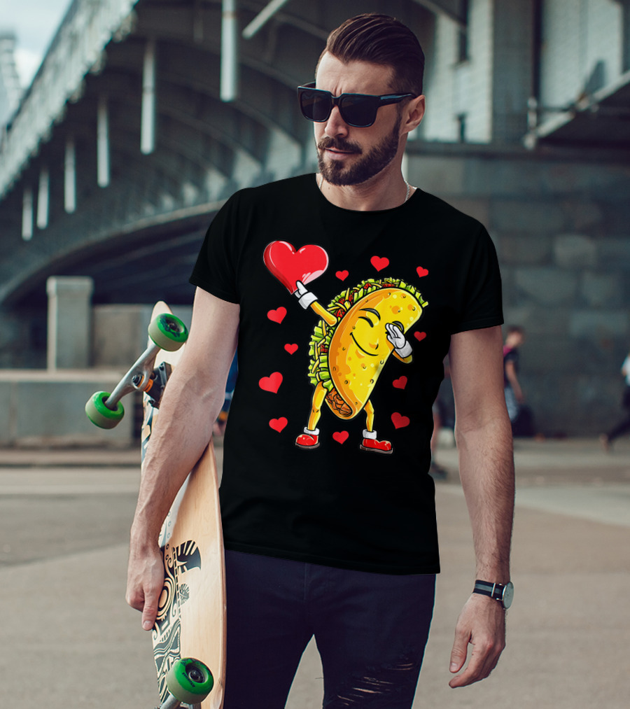 Dabbing Taco Heart Valentines Day Food Lovers Boys T-Shirt