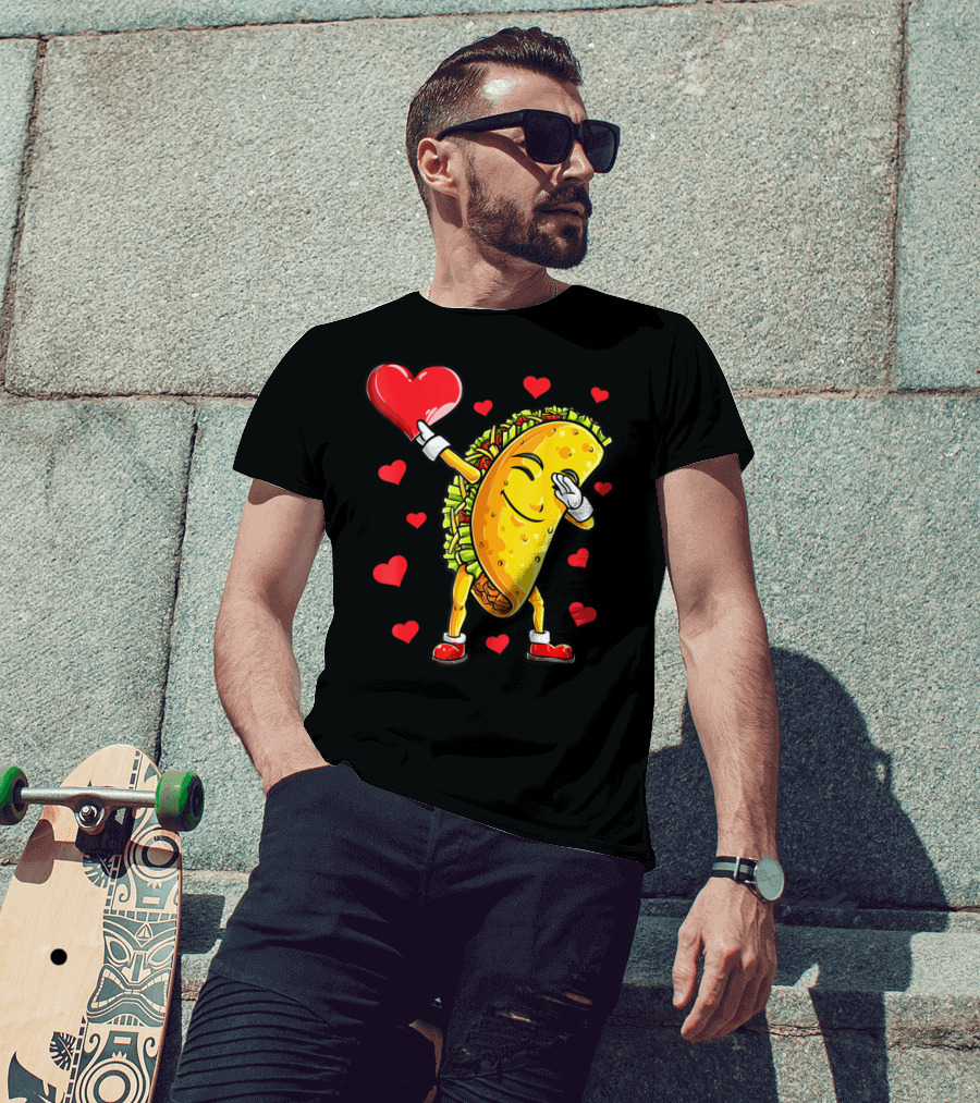 Dabbing Taco Heart Valentines Day Food Lovers Boys T-Shirt