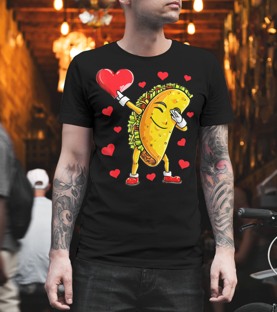 Dabbing Taco Heart Valentines Day Food Lovers Boys T-Shirt