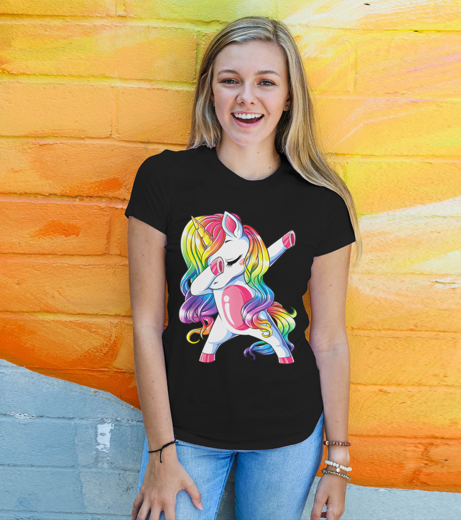 Dabbing Unicorn Rainbow Dance Squad Women Funny Dab T-Shirt