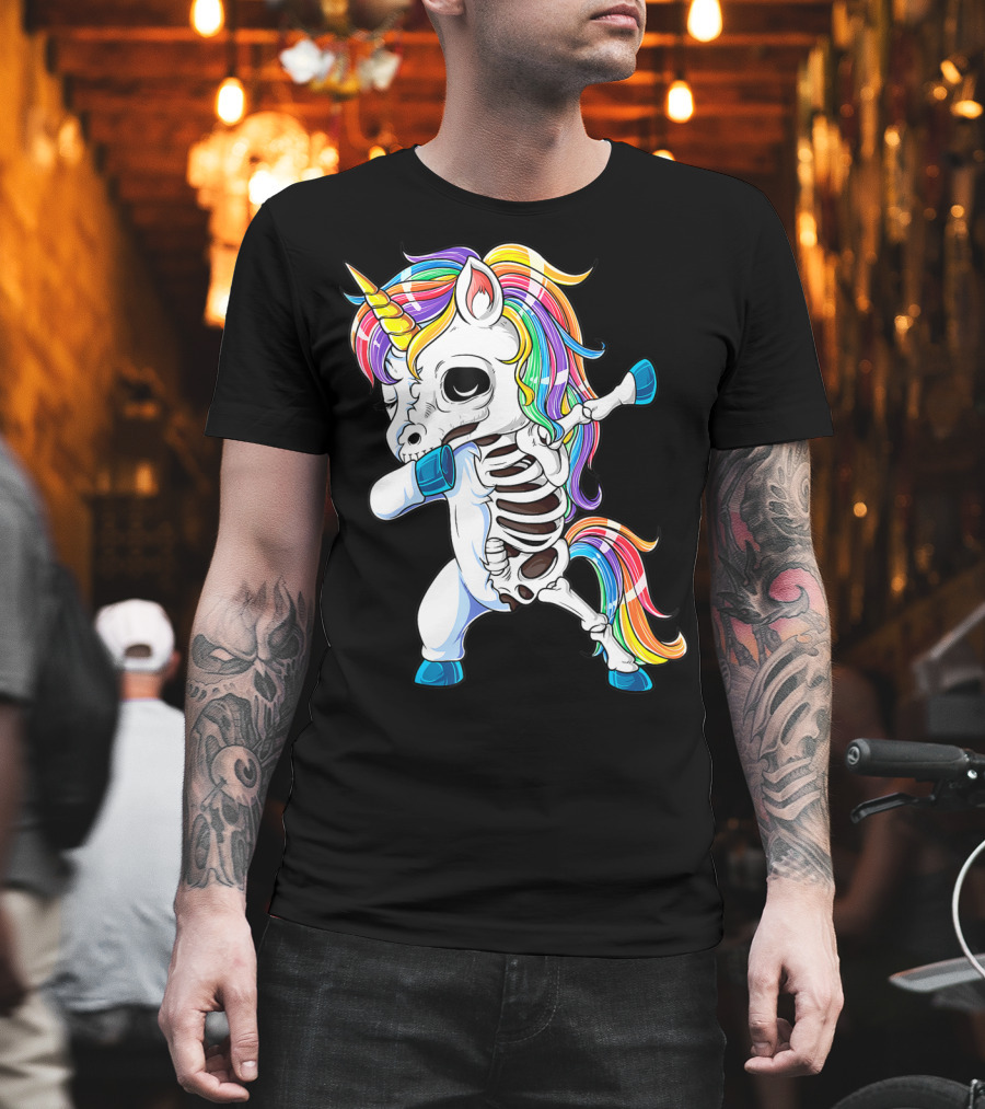Dabbing Unicorn Skeleton Halloween Girls Dab Rainbow T-Shirt