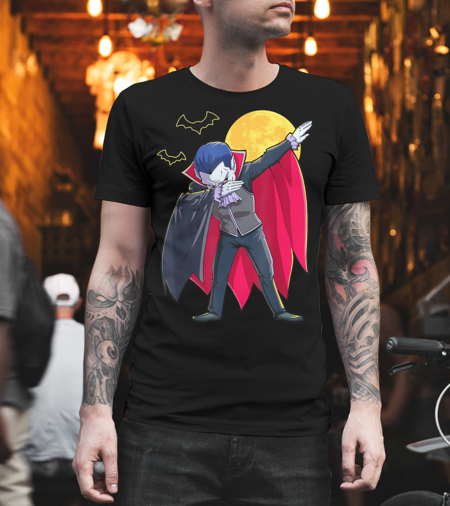 Dracula Vampire Dabbing Count Dabula Halloween Bats Moon T-Shirt