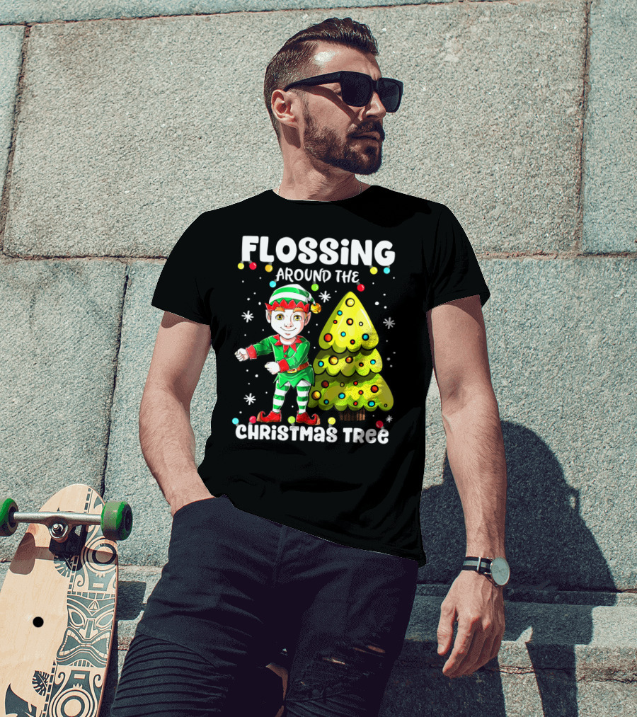 Flossing Elf Dancing Around The Christmas Tree T-Shirt
