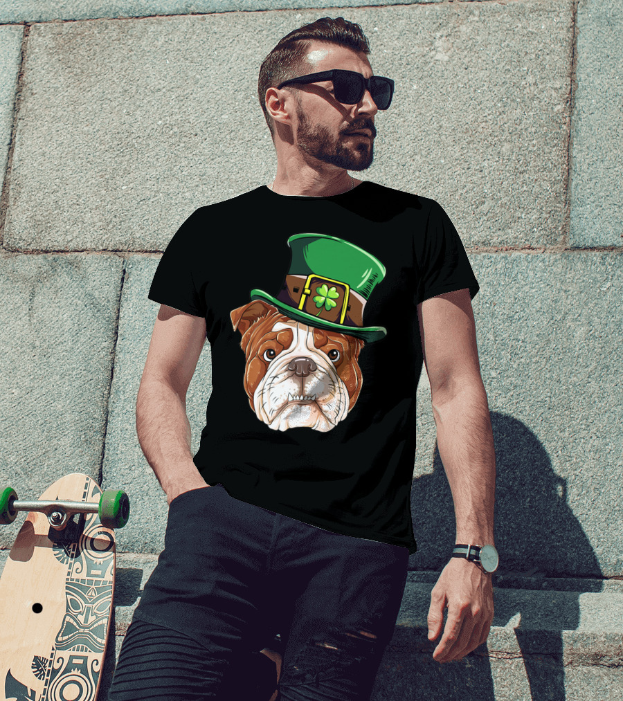 St Patricks Day English Bulldog Leprechaun Hat T-Shirt