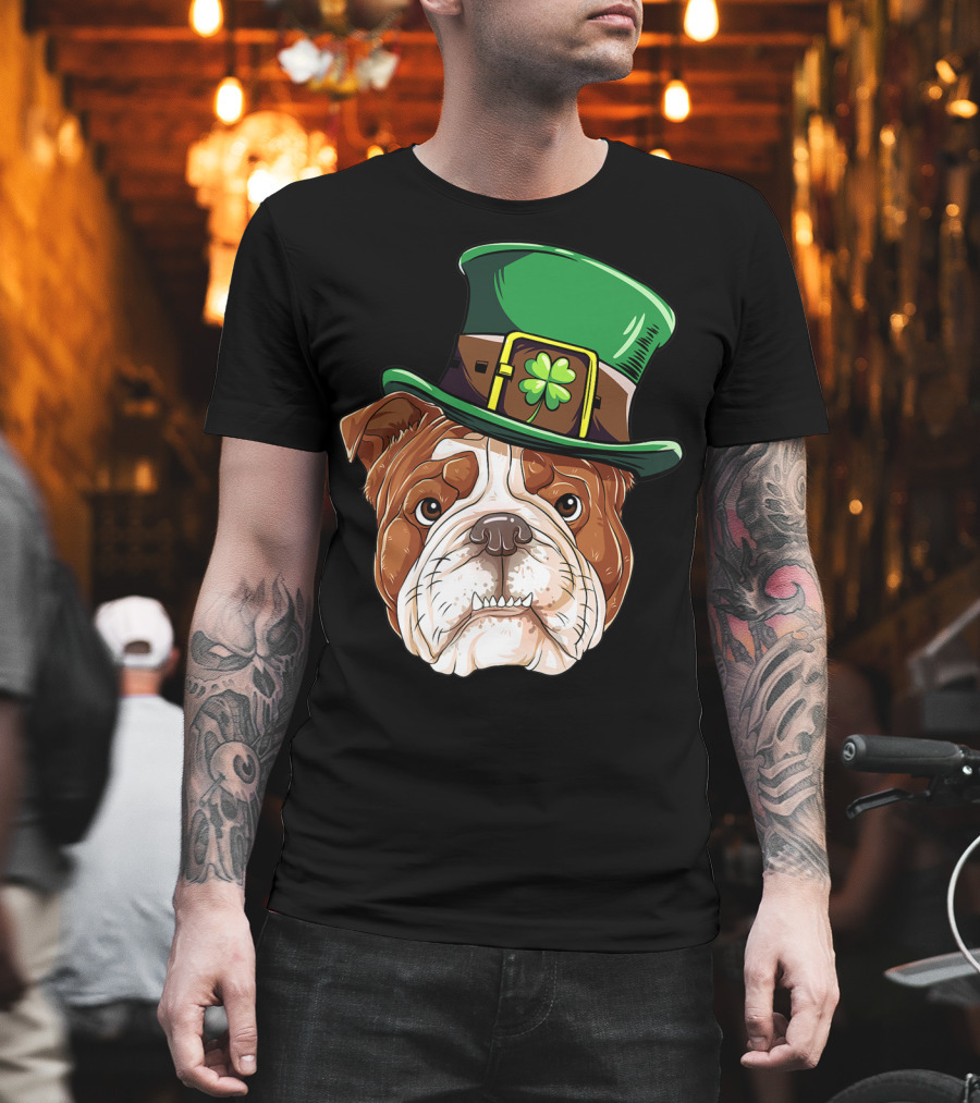 St Patricks Day English Bulldog Leprechaun Hat T-Shirt