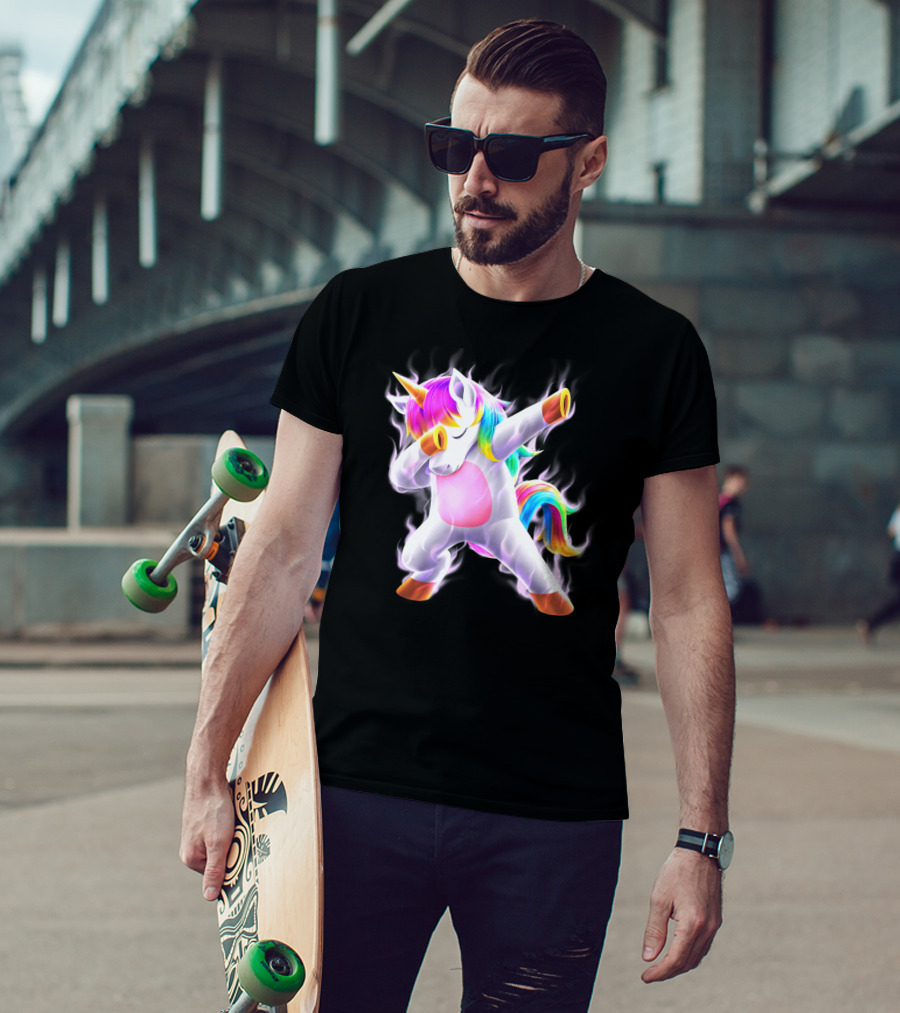 Dabbing Rainbow Unicorn Fantasy Magic Bright Mane T-Shirt