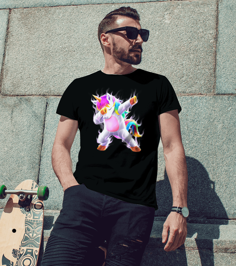 Dabbing Rainbow Unicorn Fantasy Magic Bright Mane T-Shirt