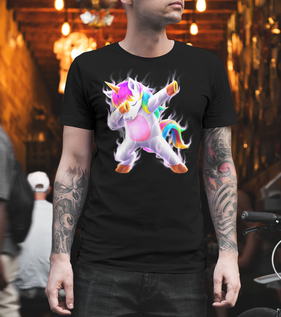Dabbing Rainbow Unicorn Fantasy Magic Bright Mane T-Shirt