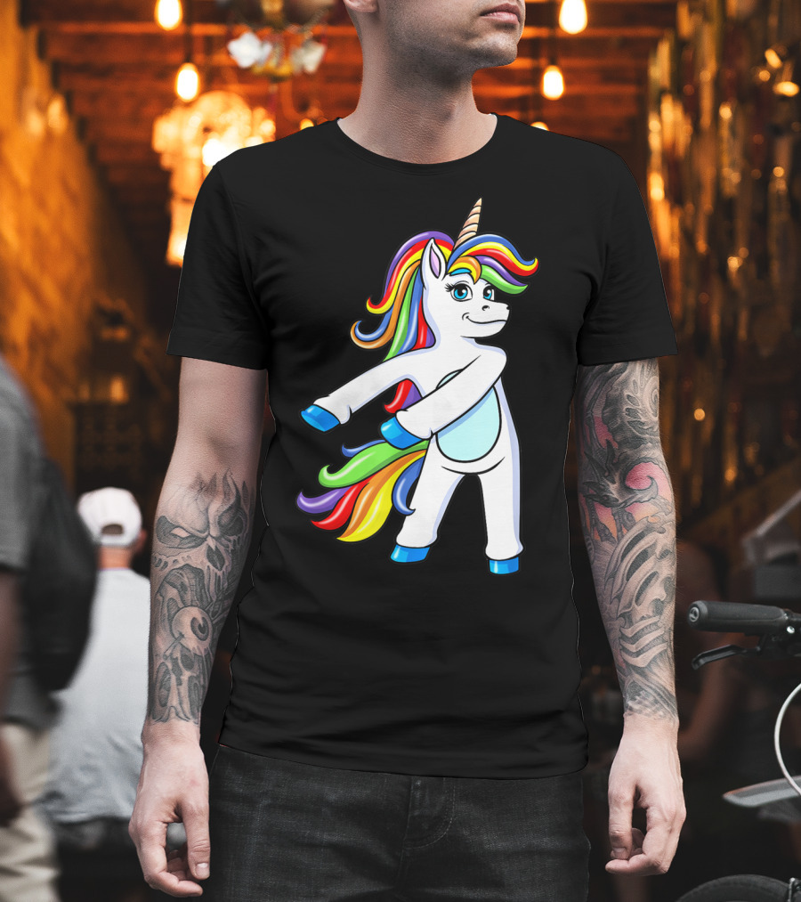 Flossing Unicorn Dance with Rainbow Mane and Tail T-Shirt