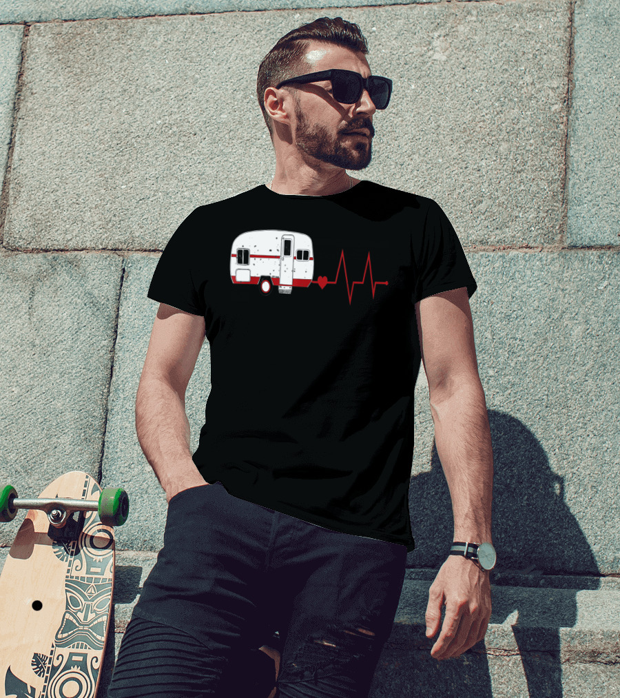 Funny Valentine's Day Camping Women Girls Heartbeat Camper T-Shirt