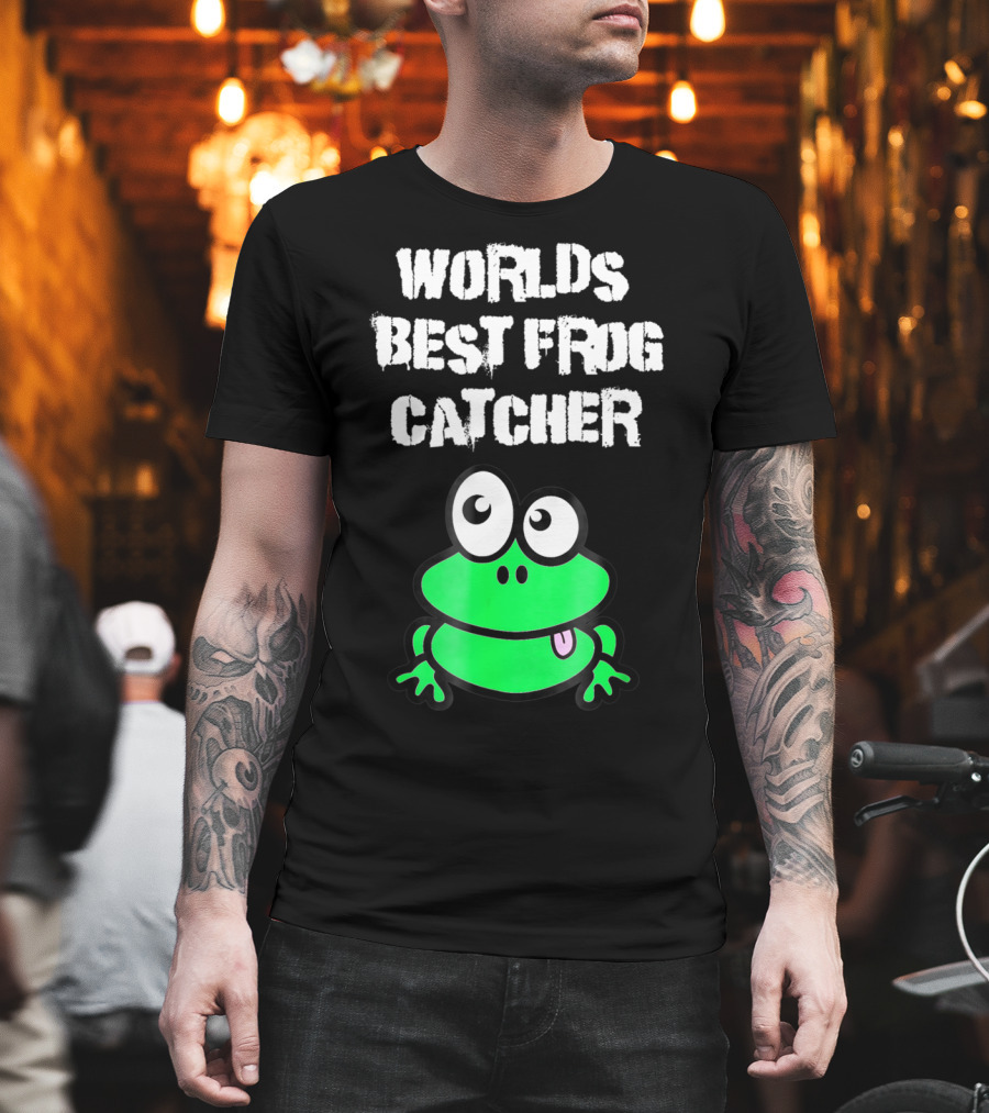 Worlds Best Frog Catcher Funny Green Cartoon Frog Character T-Shirt