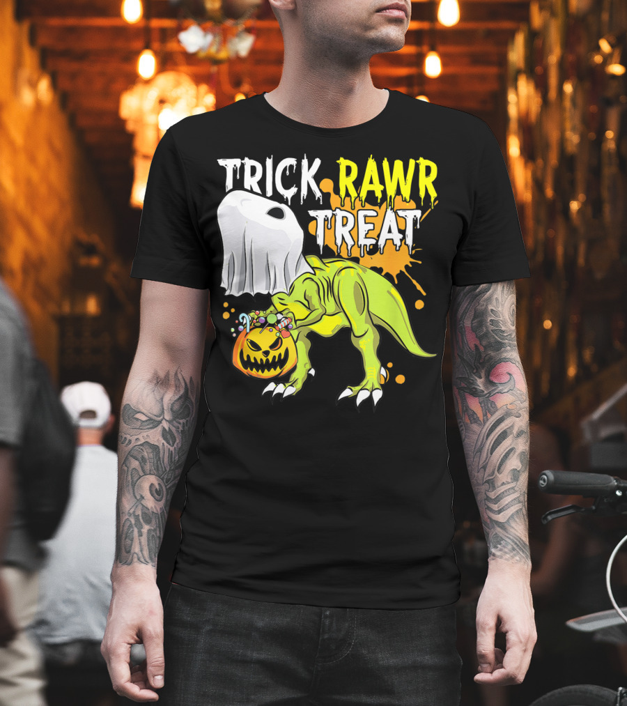 Trick Rawr Treat Halloween Dinosaur Ghost Pumpkin Boys T-Shirt