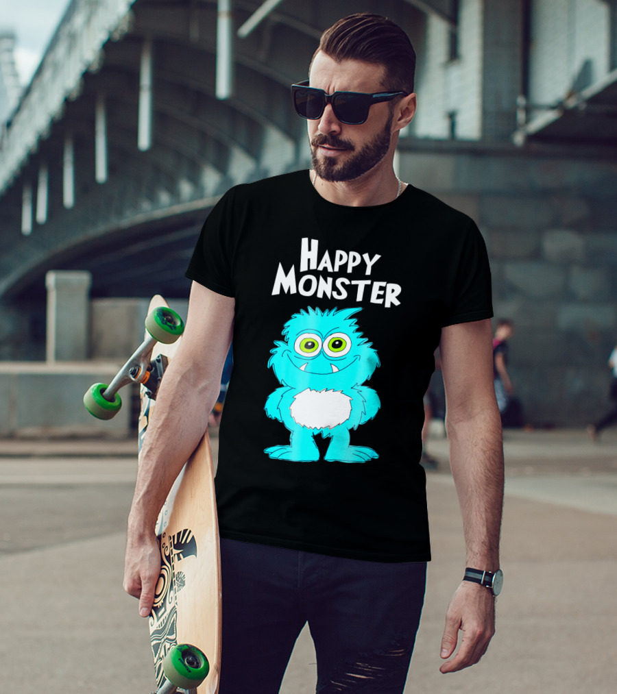 Happy Monster Funny Monster And Adults Vibrant Blue Cartoon Character T-Shirt