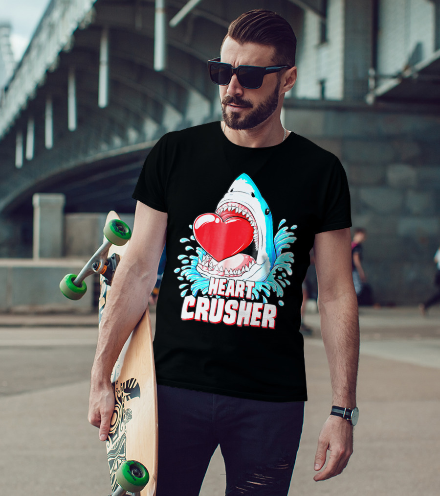 Heart Crusher Valentines Day Shark Boys Jawsome Splash T-Shirt