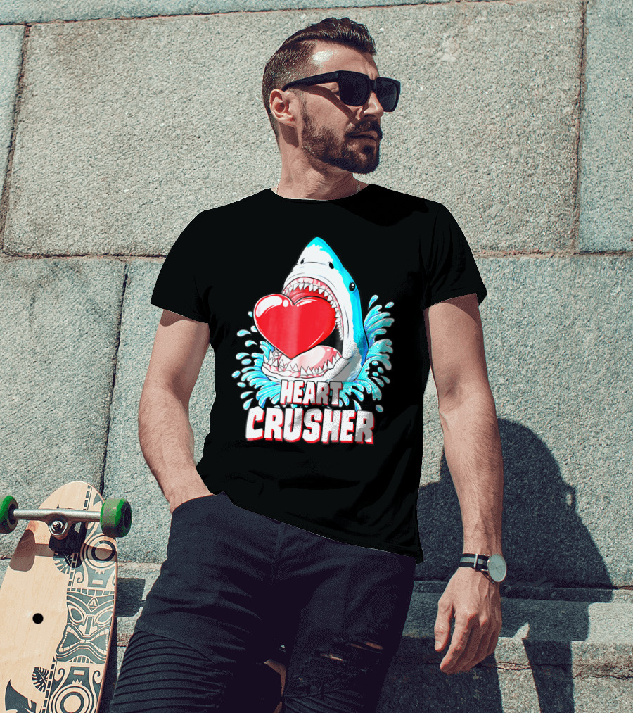 Heart Crusher Valentines Day Shark Boys Jawsome Splash T-Shirt