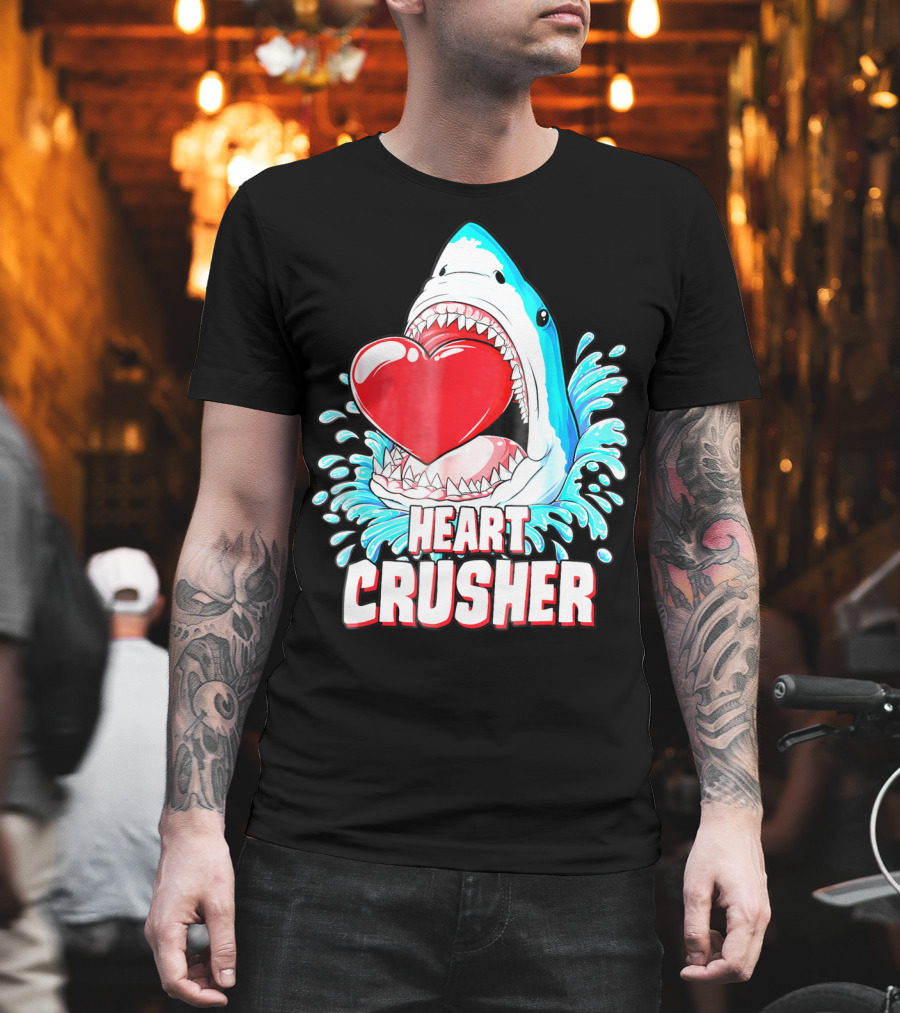Heart Crusher Valentines Day Shark Boys Jawsome Splash T-Shirt