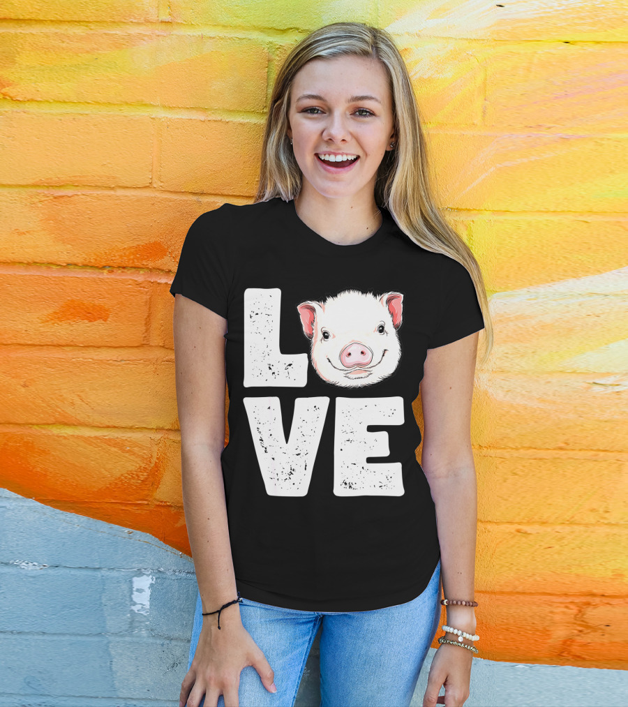 Love Pig Lovers Farming Farmer Girls T-Shirt