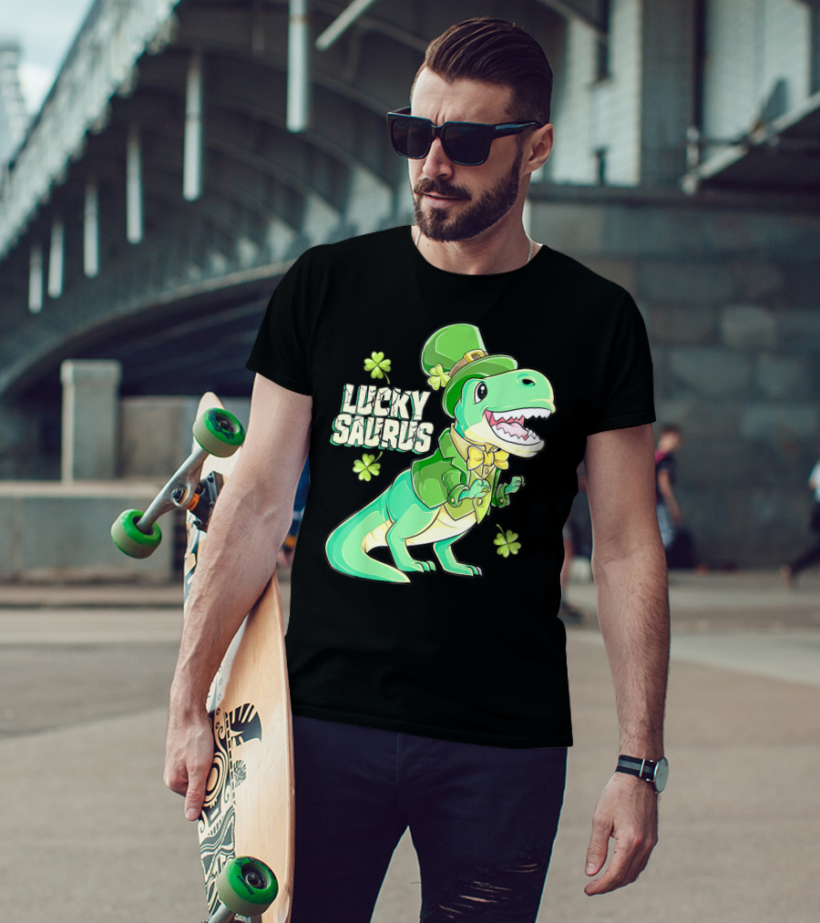 Luckysaurus Irish Dinosaur Leprechaun St Patricks Day Boys Rex T-Shirt