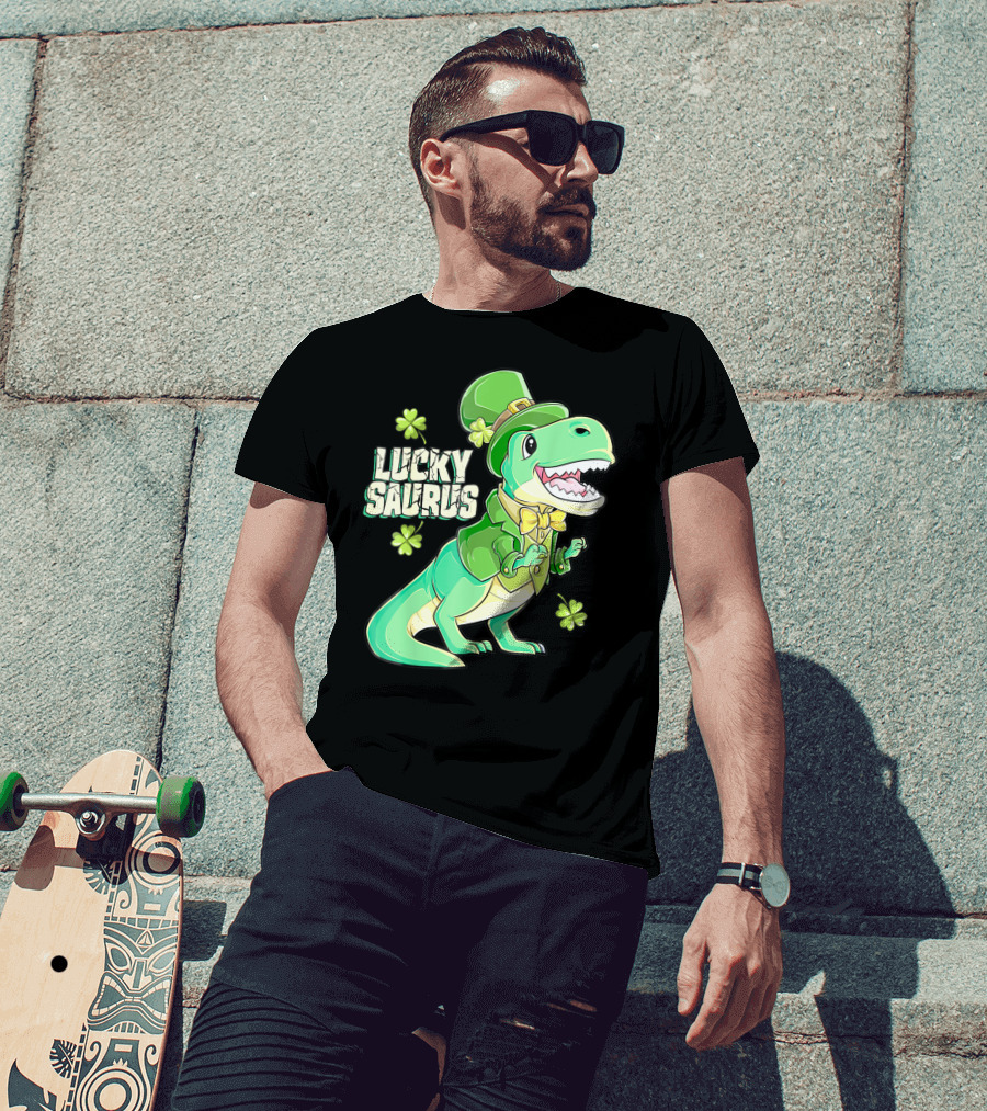 Luckysaurus Irish Dinosaur Leprechaun St Patricks Day Boys Rex T-Shirt