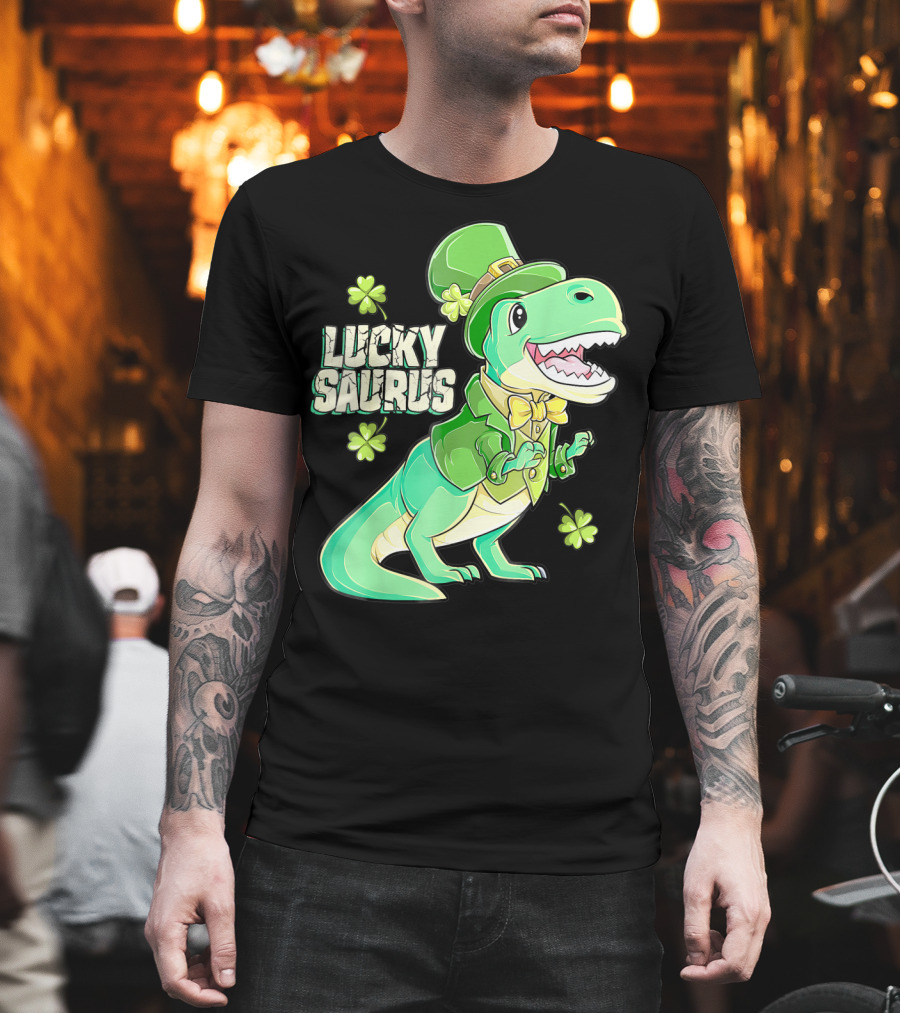 Luckysaurus Irish Dinosaur Leprechaun St Patricks Day Boys Rex T-Shirt