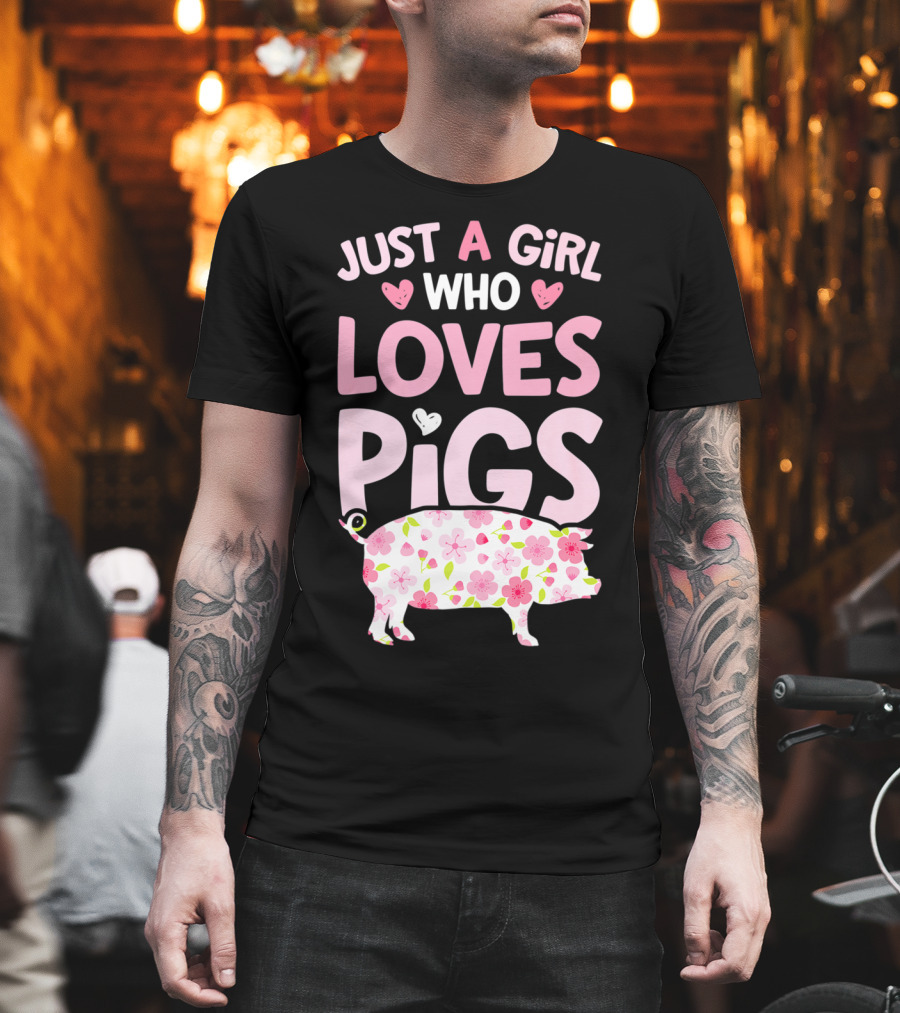 Just A Girl Who Loves Pigs With Floral Heart Pig T-Shirt