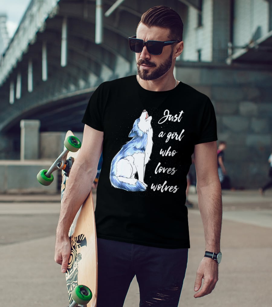 Just A Girl Who Loves Wolves Howling Wolf T-Shirt