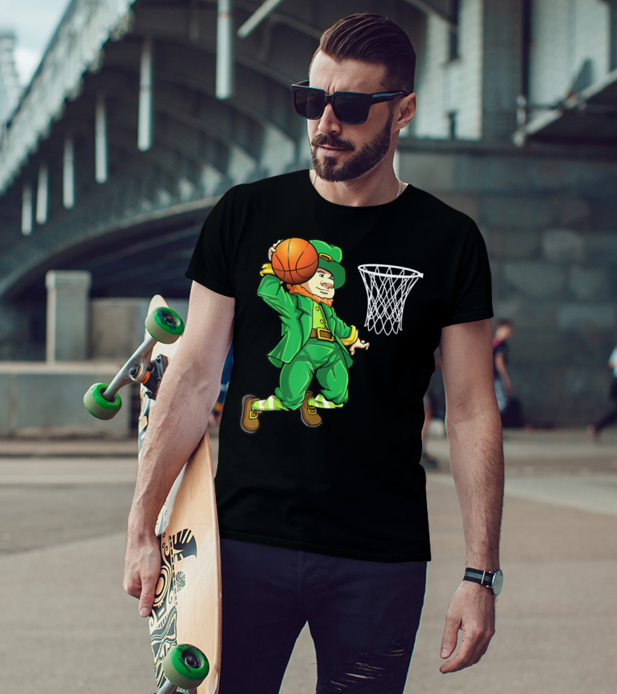 Leprechaun Slam Dunk Basketball St Patricks Day Boys T-Shirt