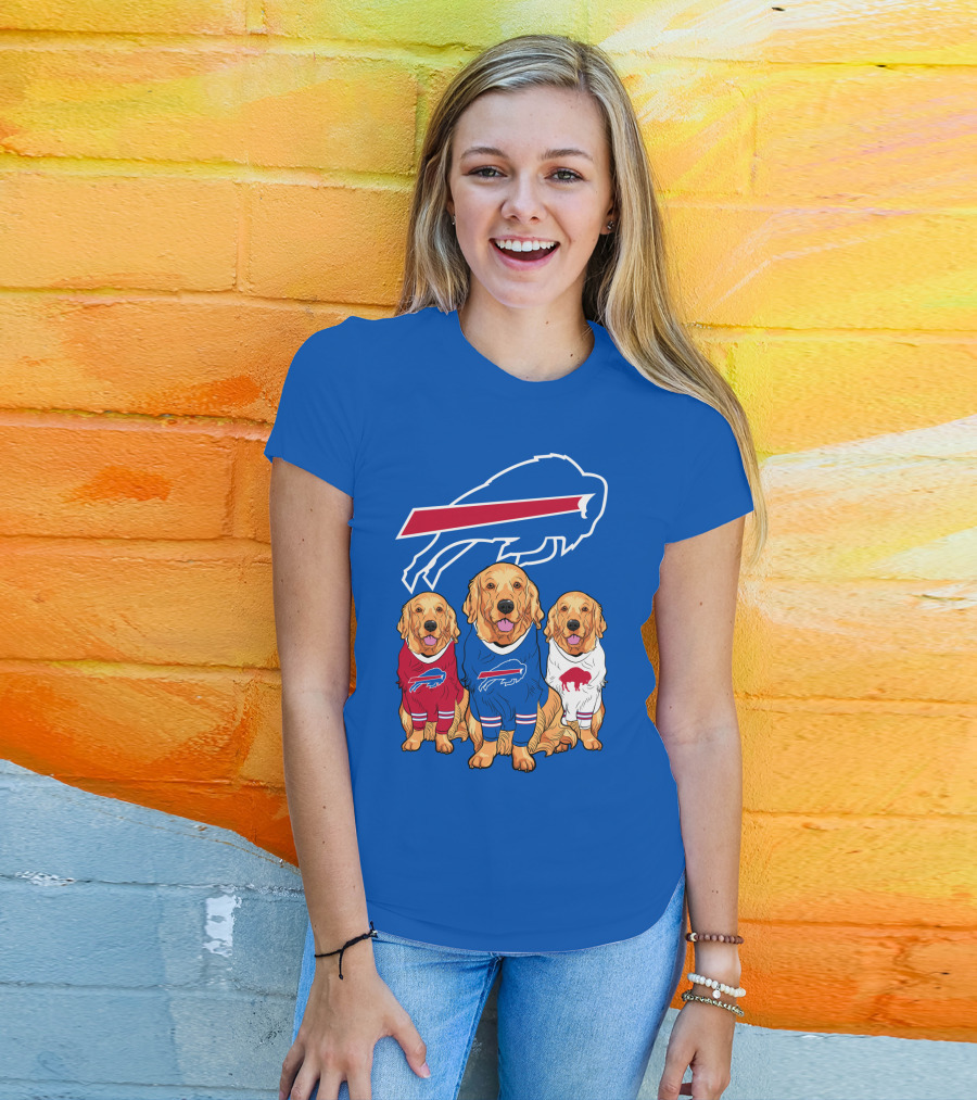 Buffalo Bills Golden Retrievers In Team Jerseys With T-Shirt