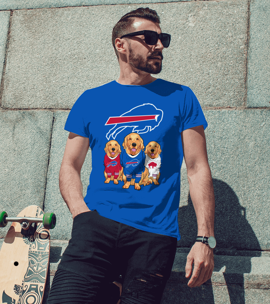 Buffalo Bills Golden Retrievers In Team Jerseys With T-Shirt