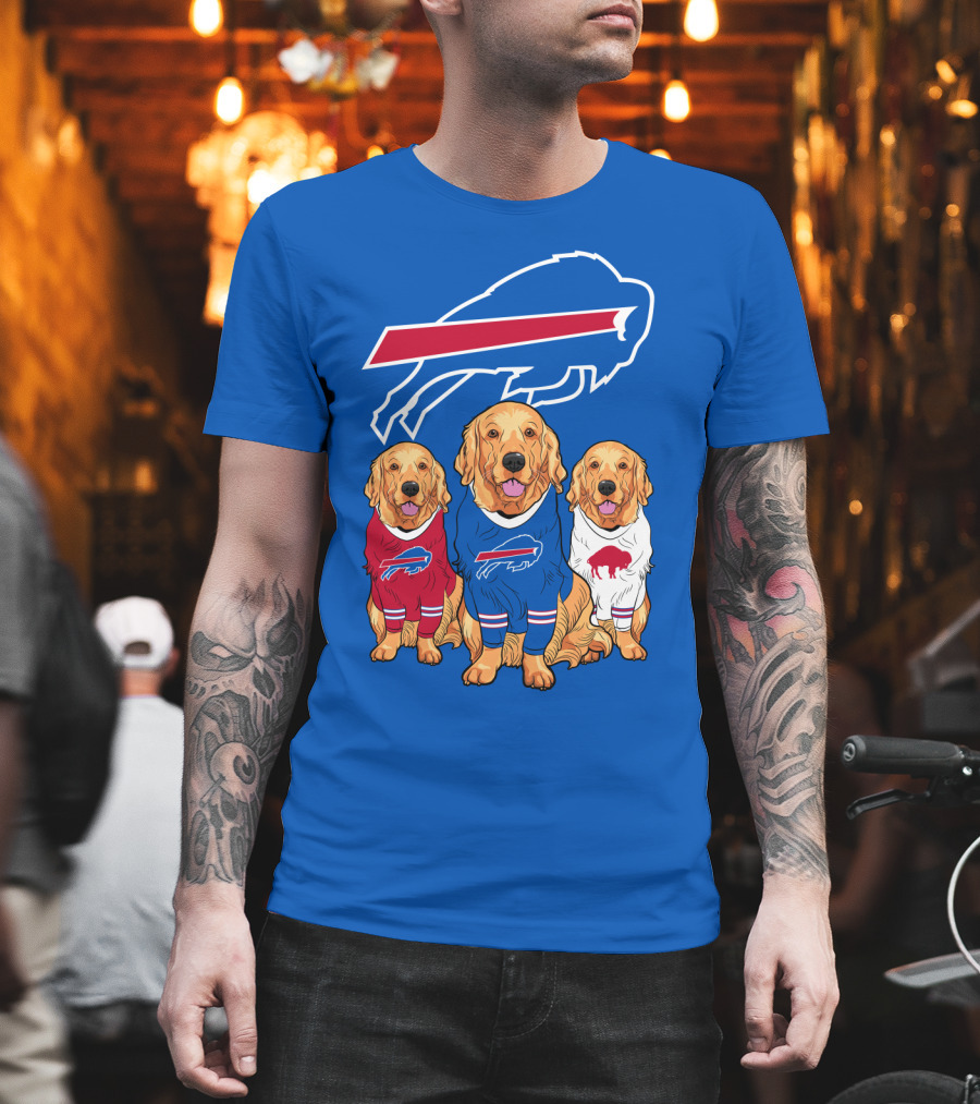 Buffalo Bills Golden Retrievers in Team Jerseys with T-Shirt