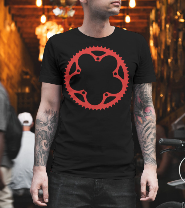 Bicycle Chain Ring Red Gear Shape T-Shirt Bicycle Chain Ring Red Gear Shape T-Shirt