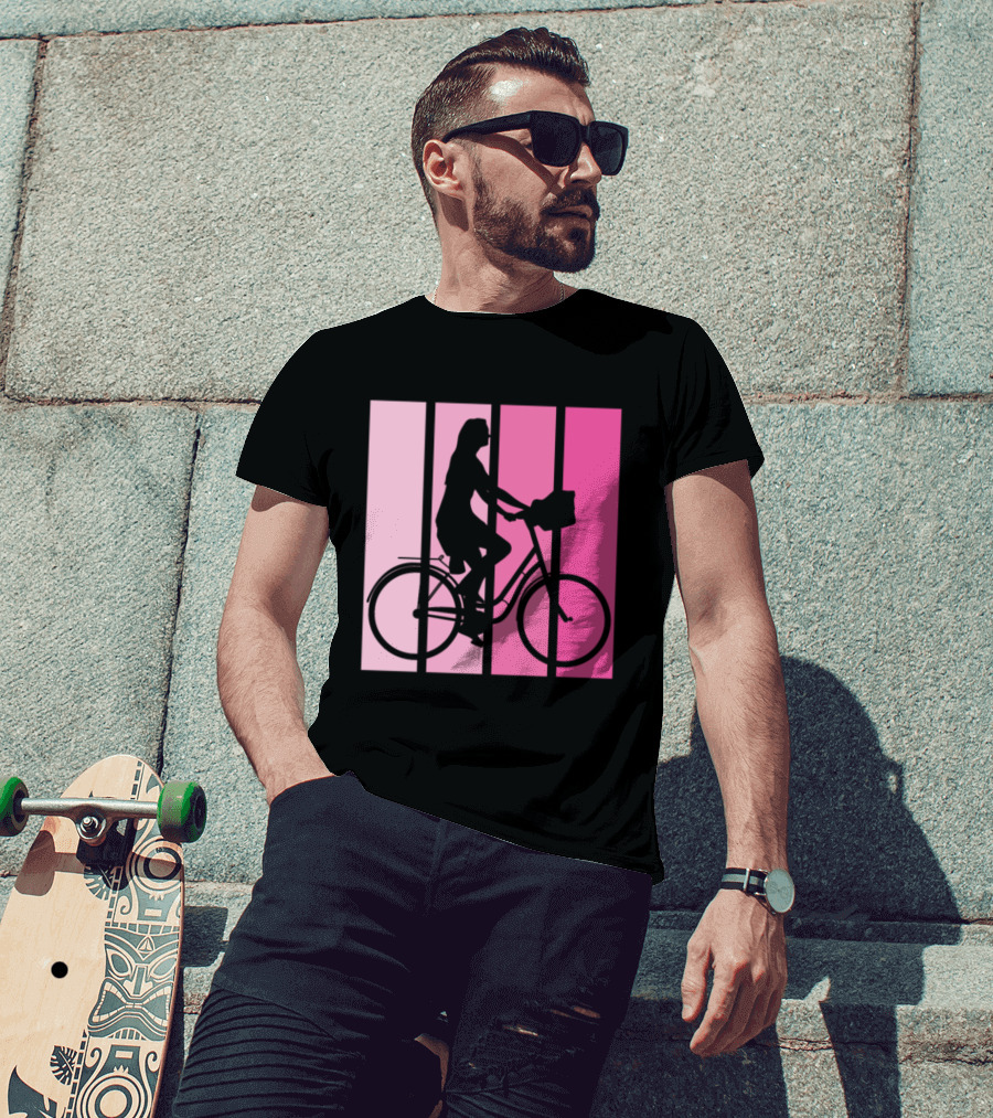 Bicycle Sport Hobby Girls Bike Silhouette Pink Gradient T-Shirt