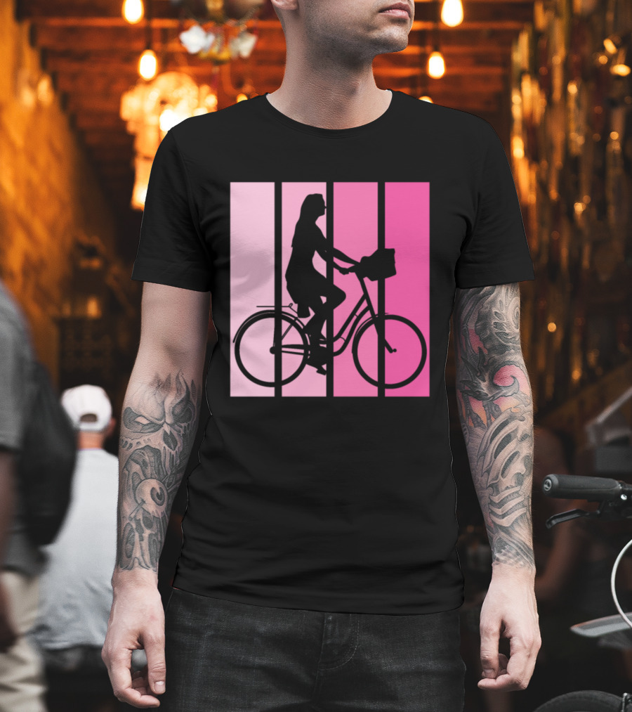 Bicycle Sport Hobby Girls Bike Silhouette Pink Gradient T-Shirt