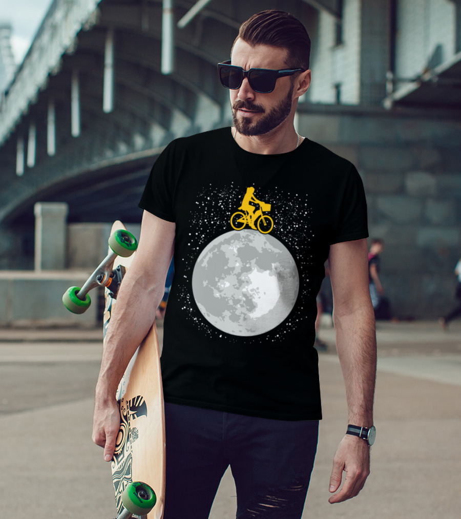 Bicycle Riding On A Starry Moon Scene T-Shirt