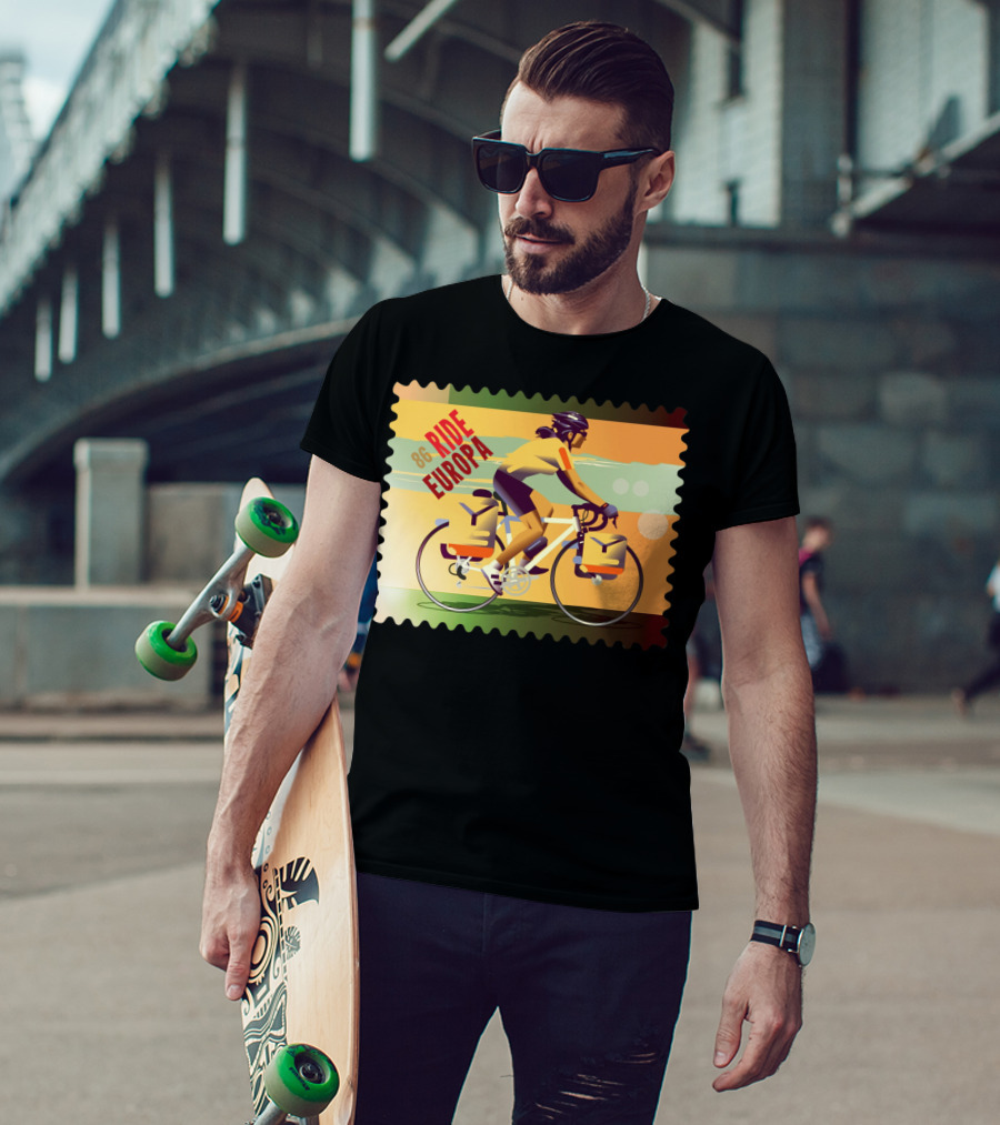 86 Ride Europa Bike Rider Stamp T-Shirt