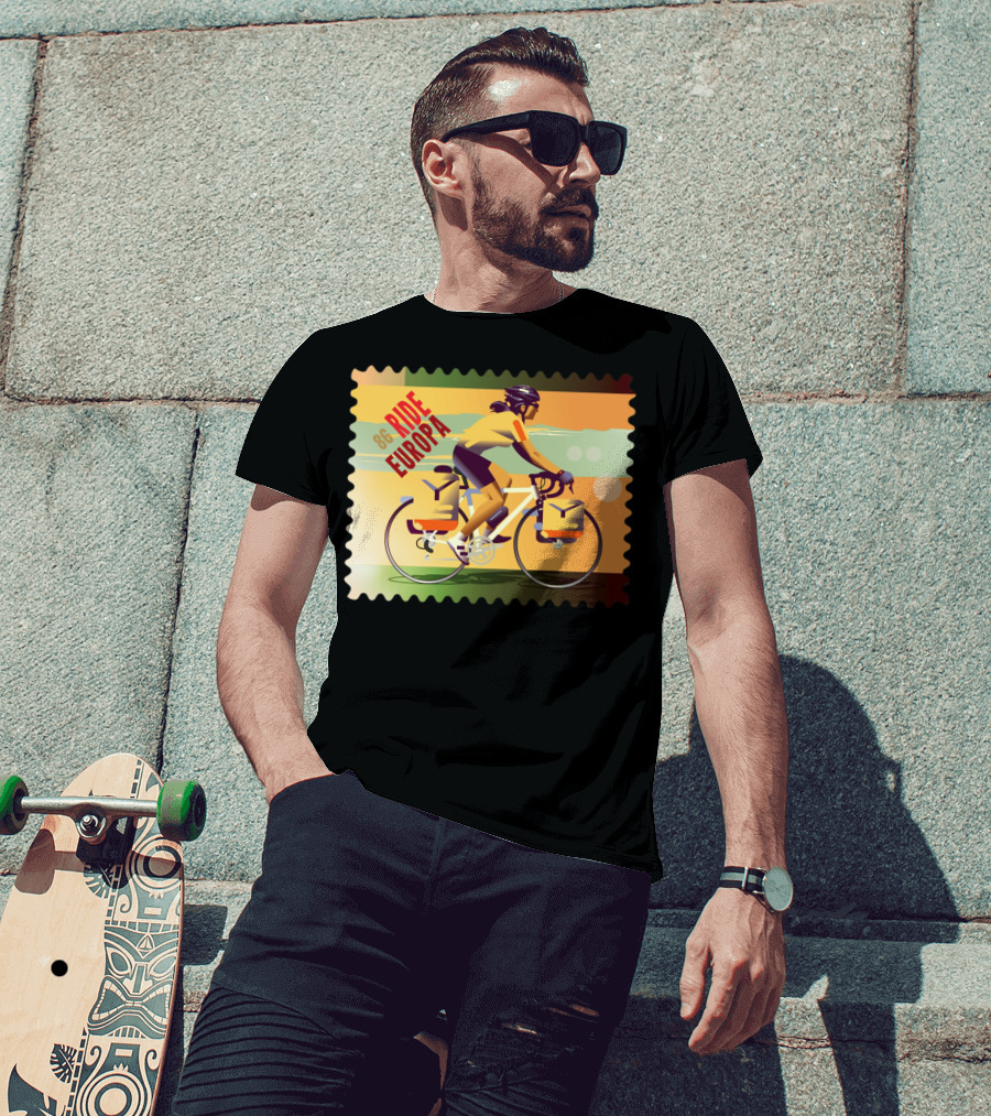 86 Ride Europa Bike Rider Stamp T-Shirt