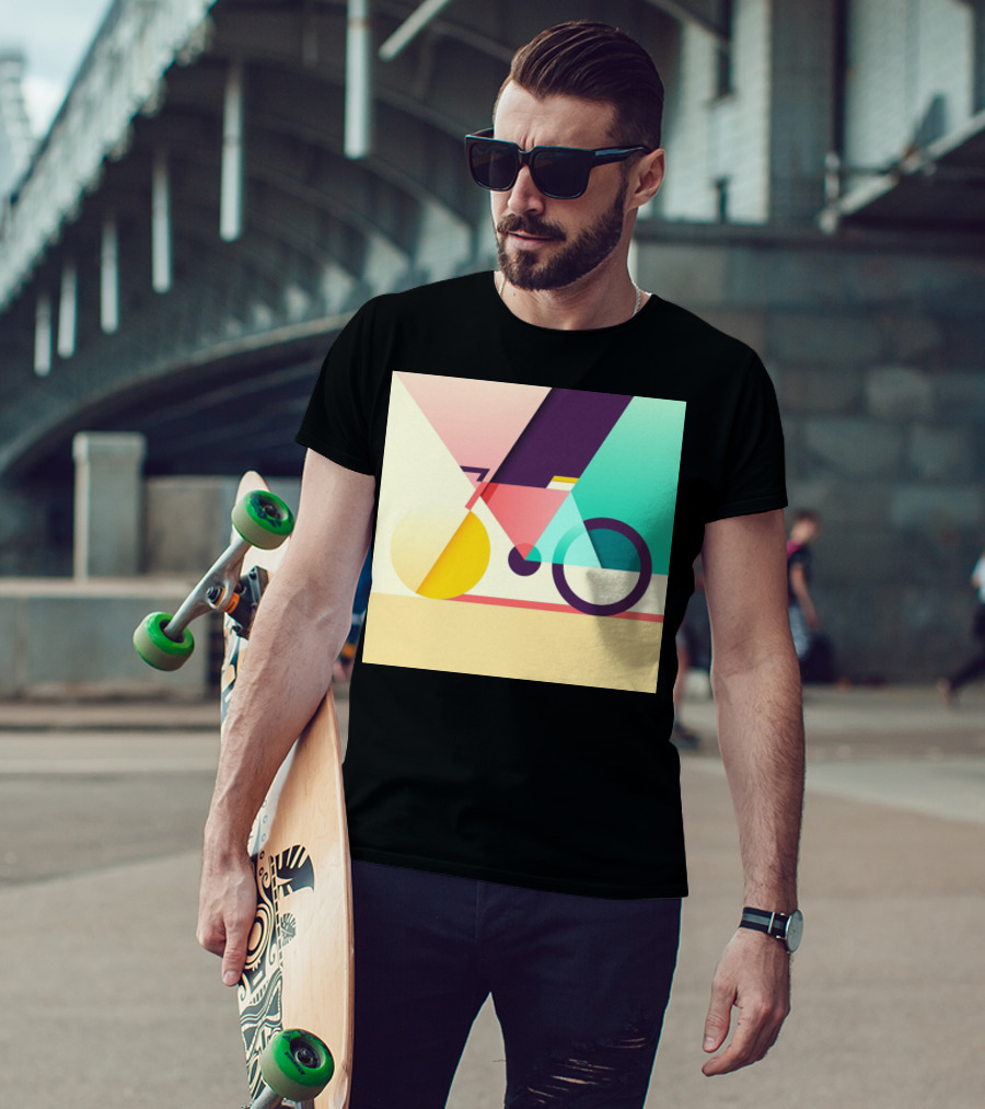 Colourful Geometric Bicycle Abstraction T-Shirt